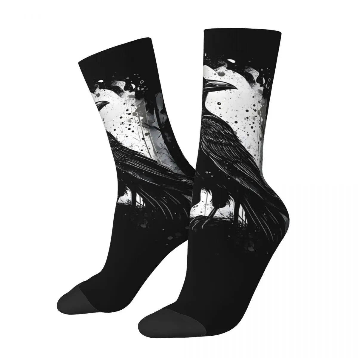 Grunge Vintage Black Crow Raven Socks Gym 3D Print Boy Mid-calf Sock