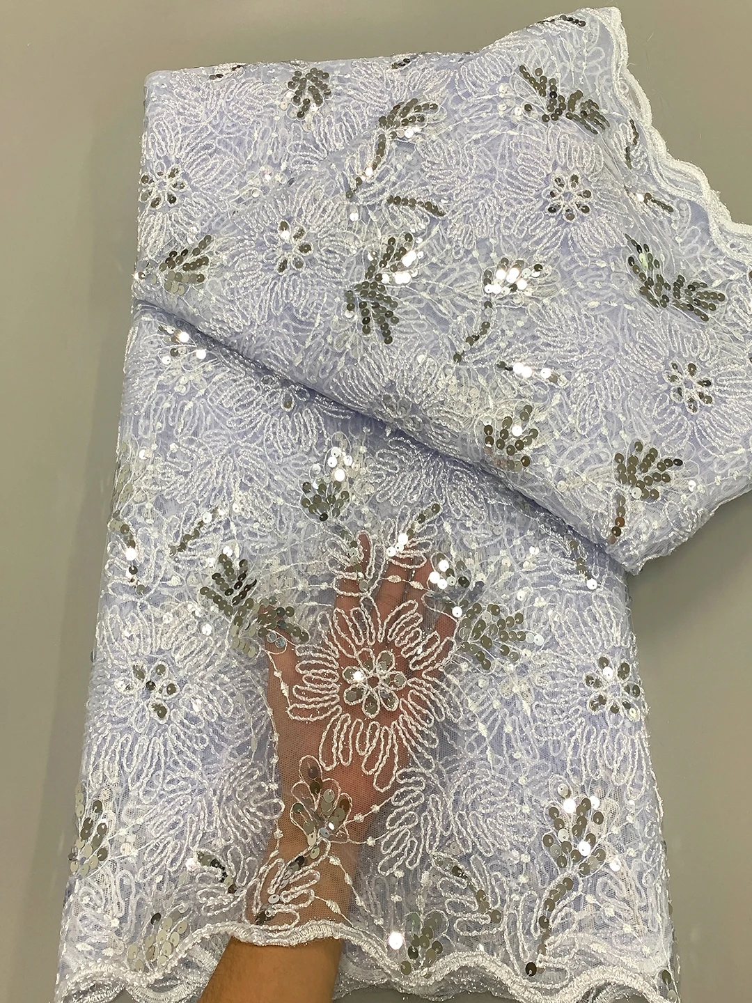 African Tulle Luxury Sequins Lace Fabric 2024 High Quality Nigerian Guipure Cord Net Lace Fabric For Women Evening Prom Dresses