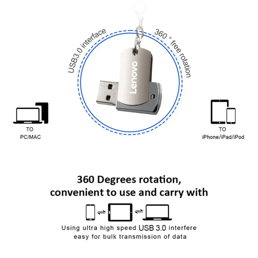 Оригинальный флеш-накопитель Lenovo 16 Тб USB 3.0 Type-C, USB-накопитель, U-диск, высокоскоростной водонепроницаемый металлический флеш-накопитель