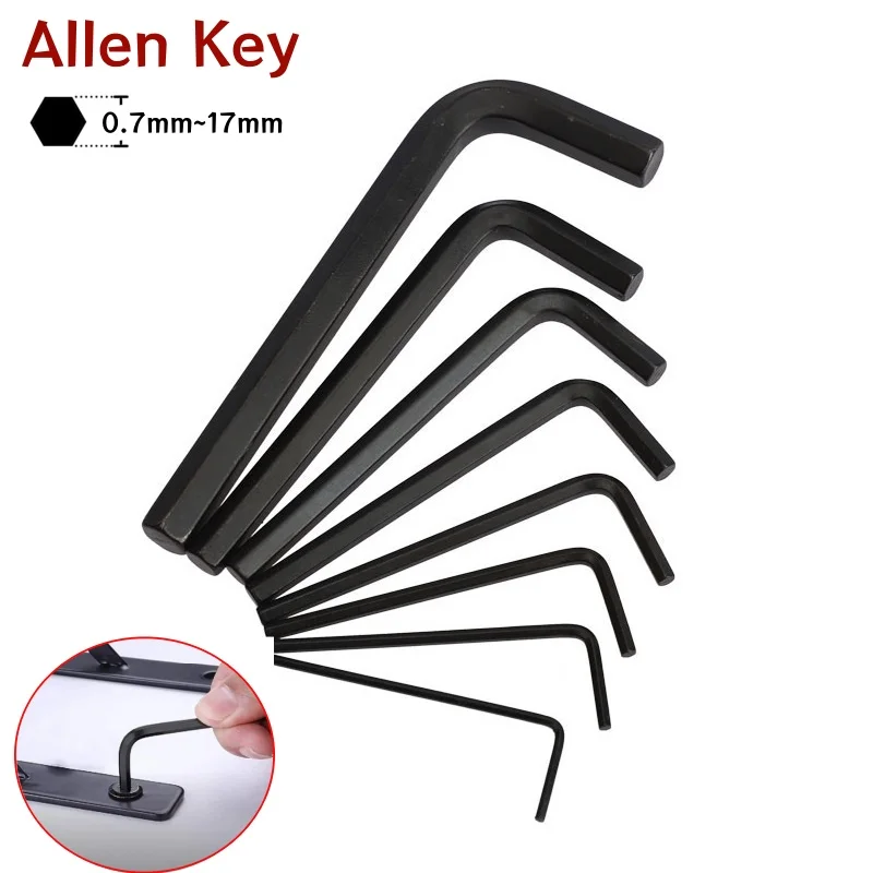 L Type Flat End Hex Key 0.7-0.9-1.27-1.5-2-2.5-3-4-5-6-8-10-14-17mm Black Allen Key Short Arm Vehicle Repair Tool Home Hand Tool