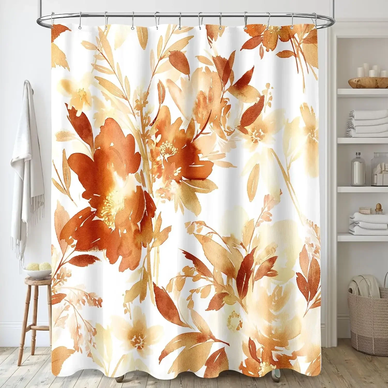Blumen-Duschvorhang, Badezimmer-Duschvorhang mit Aquarell-Blumenmuster, moderner Duschvorhang aus abstraktem, dekorativem Stoff