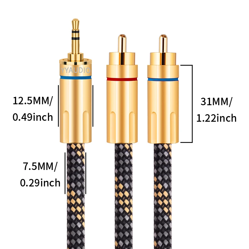 YYAUDIO HiFi 1-to-2 Audio Splitter Cable,3.5mm to 2RCA HiFi Audio Cord for Phone, PC  Speakers