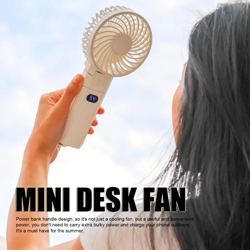 Portable Handheld Fan Foldable 3 Speeds USB Rechargeable Battery Operated Mini Desk Fan With Backup Power For Travel Outdoor