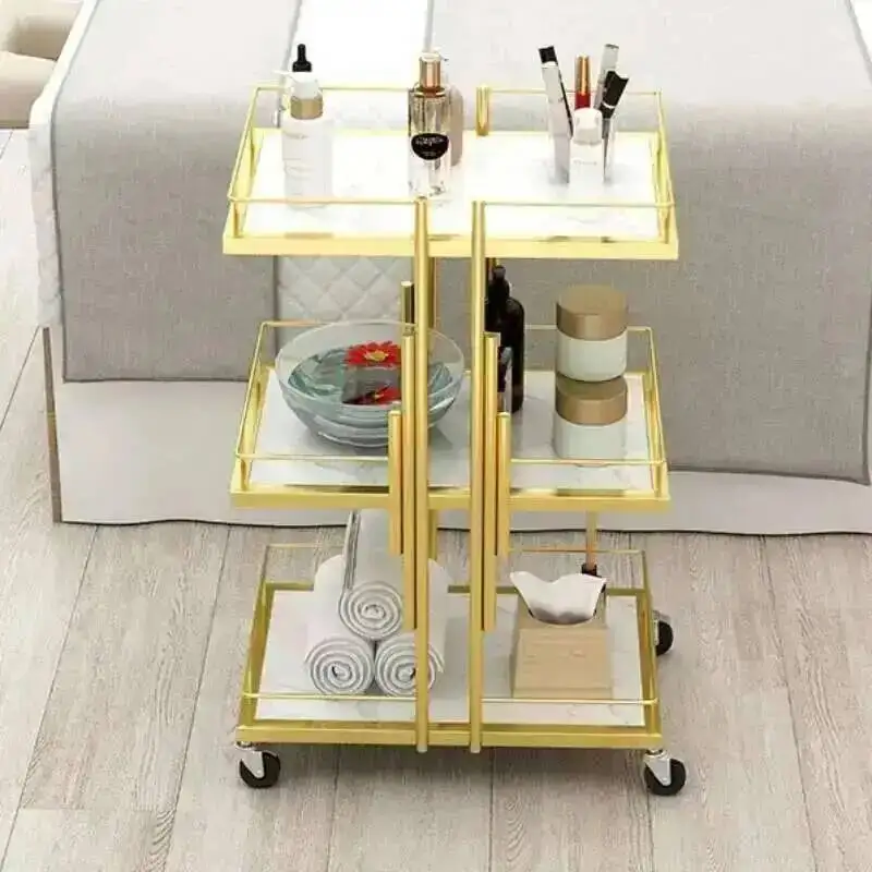 

Metal Golden Utility Hairdressing Trolley Rolling Professional Beauty Salon Trolley Aesthetic Werkzeugwagen Spa Furniture MQ50TC