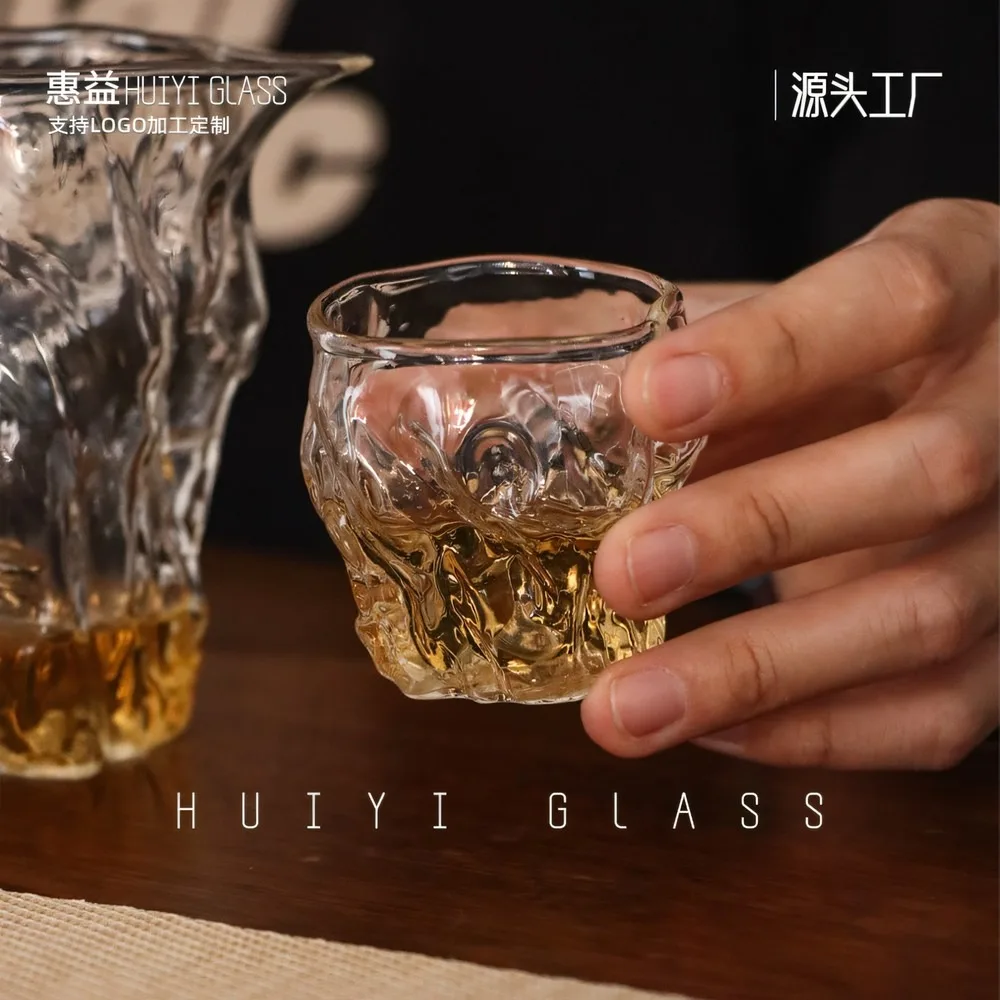 Chinese Tree Grain Borosilicate Glass Teacup with Handle Anti-scald Simple Master Cup Home Office Tea Set