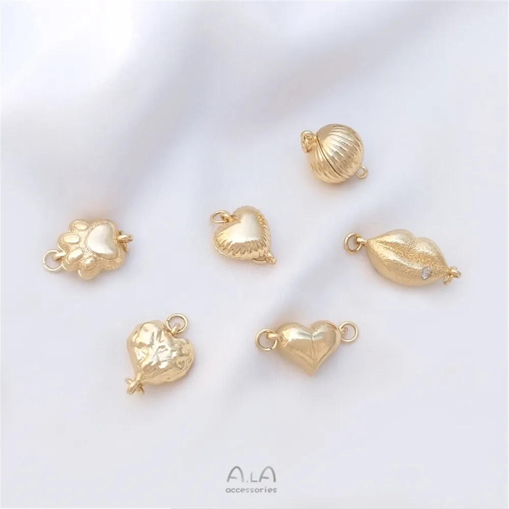 

14K gold double-sided magnetic buckle peach heart lantern shape cat paw lips love magnet buckle diy accessories