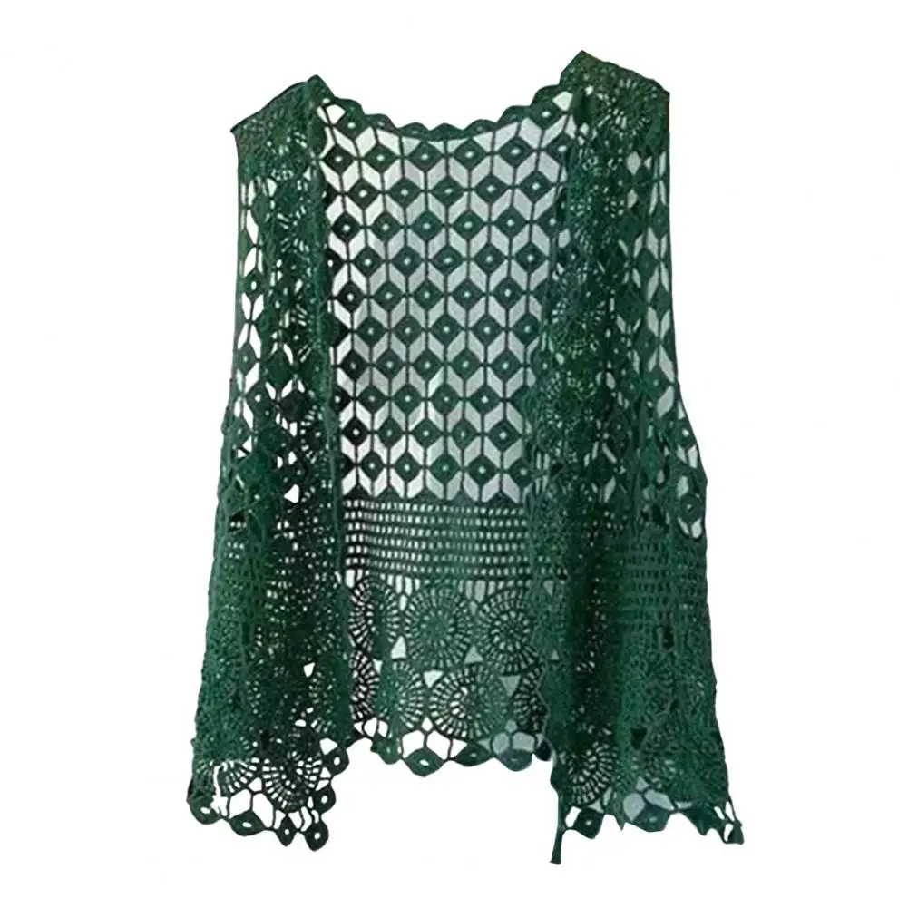 

Women Vest Stylish Women's Crochet Sleeveless Cardigan Retro Knitted Open Stitch Vest Lightweight Summer Outwear Coat Knitted