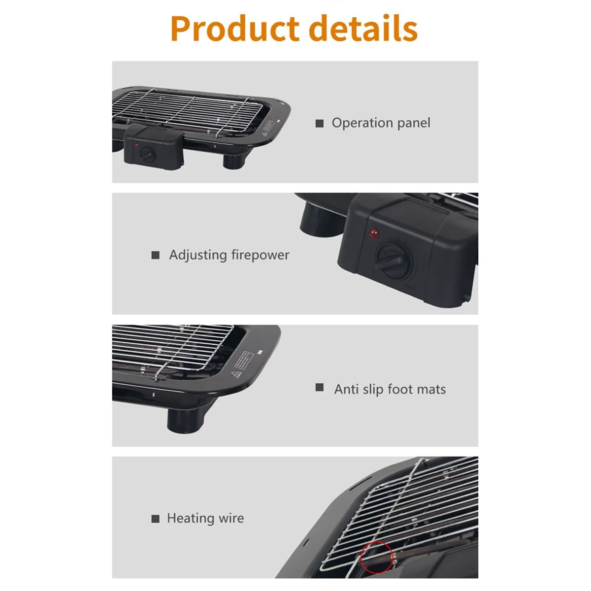 Parrilla eléctrica para interiores, parrilla eléctrica sin humo para interiores, barbacoa con red de parrilla extraíble y sartén antiadherente de 2200W EE. UU.