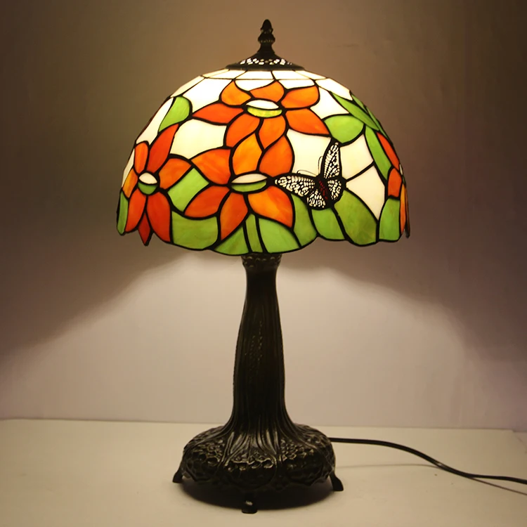 Real Tiffany home Table Lamp 30cm Sunflower Lampshade Alloy Base home Table Lamp for Bedroom stained glass lamp