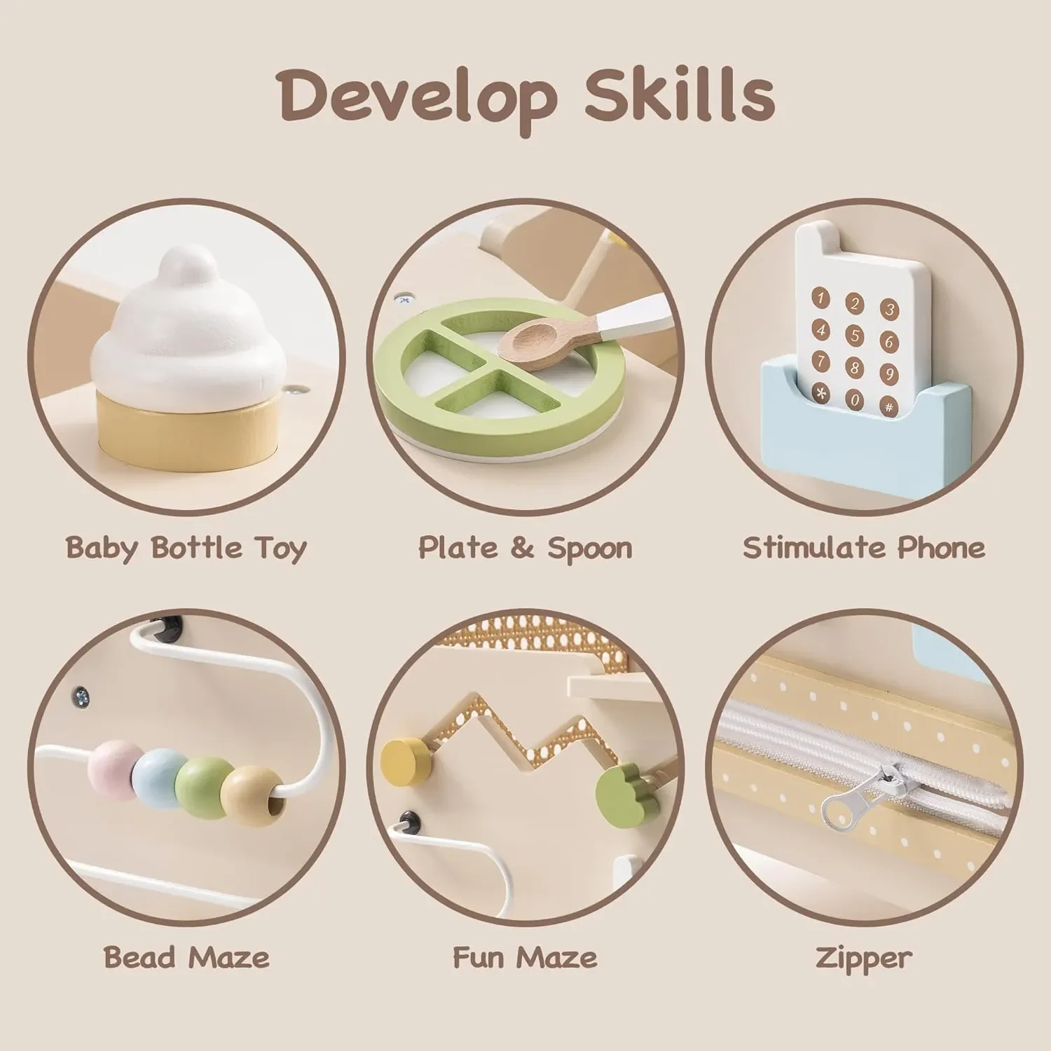 Robud Wooden Baby Push Walker Baby Activity Center Toys Walking Activity Center Push Toys with Safety Brake Baby Doll Walker