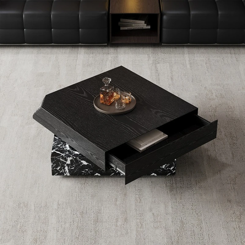 Italian minimalist coffee table designer rotatable drawer storage marble living room creative home wood grain high sense
