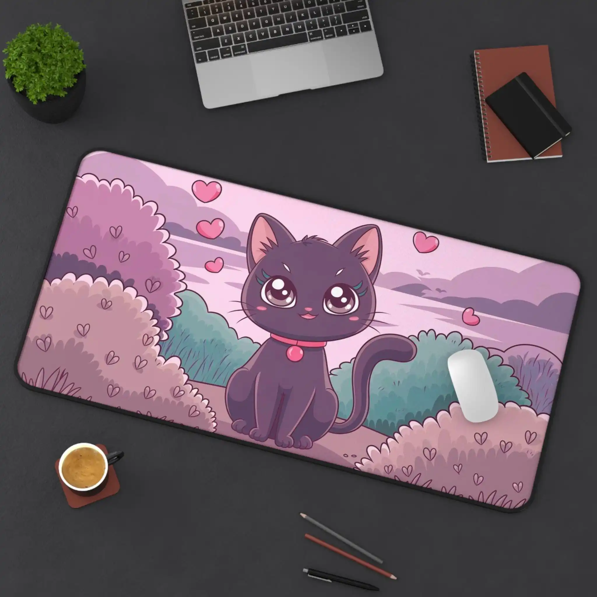 Black Cat Desk Mat, Cute Girly Style Gaming Mouse Pad, Attractive Computer Desk Mat, Non-slip and Durable Gaming Desk Mat