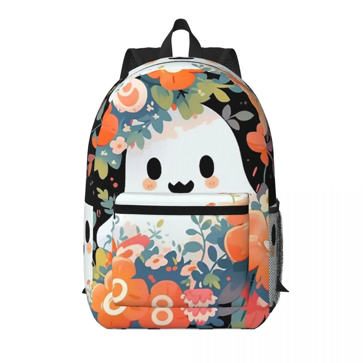 Cute Ghost Surrounded By Wild Flowers Student Backpack School Bag Hiking Travel Daypack for Men Women Bookbag Shoulder Bags