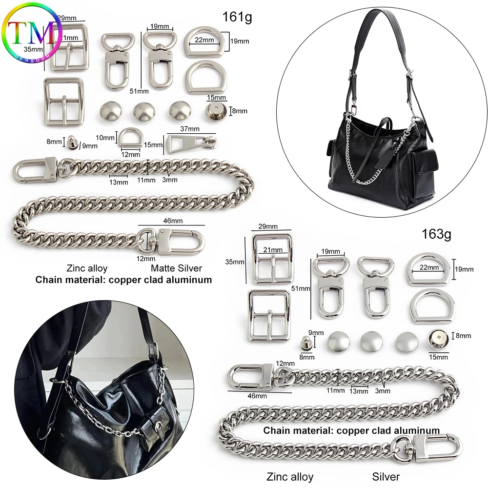 1-5-10Sets Silver Metal Ring Purse Buckles For Underarm Bags Handbag Backpack Shoulder Round Stud Rivet Chain Straps Accessories