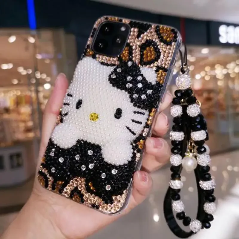 Y2K Hello Kitty Iphone Rhinestones Phone Case Sanrioed Kawaii for Iphone16 15 14Pro Max Anime Girl Heart Upscale Girlfriend Gift