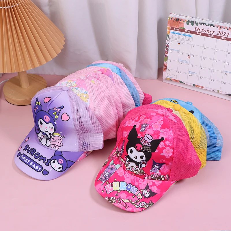 Kawaii Sanrio Kuromi Hello Kitty Children's Baseball Cap Student Outdoor Sports Sunscreen Sun Hat Mesh Breathable Adjustable Cap