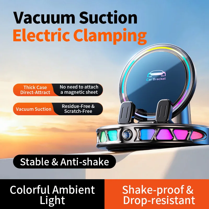 ZK19 20KG Mega Vacuum Suction Electric Mount – Auto Clamp, RGB Light, Dual Triangle Anti-Shake, No Residue for iPhone & Android