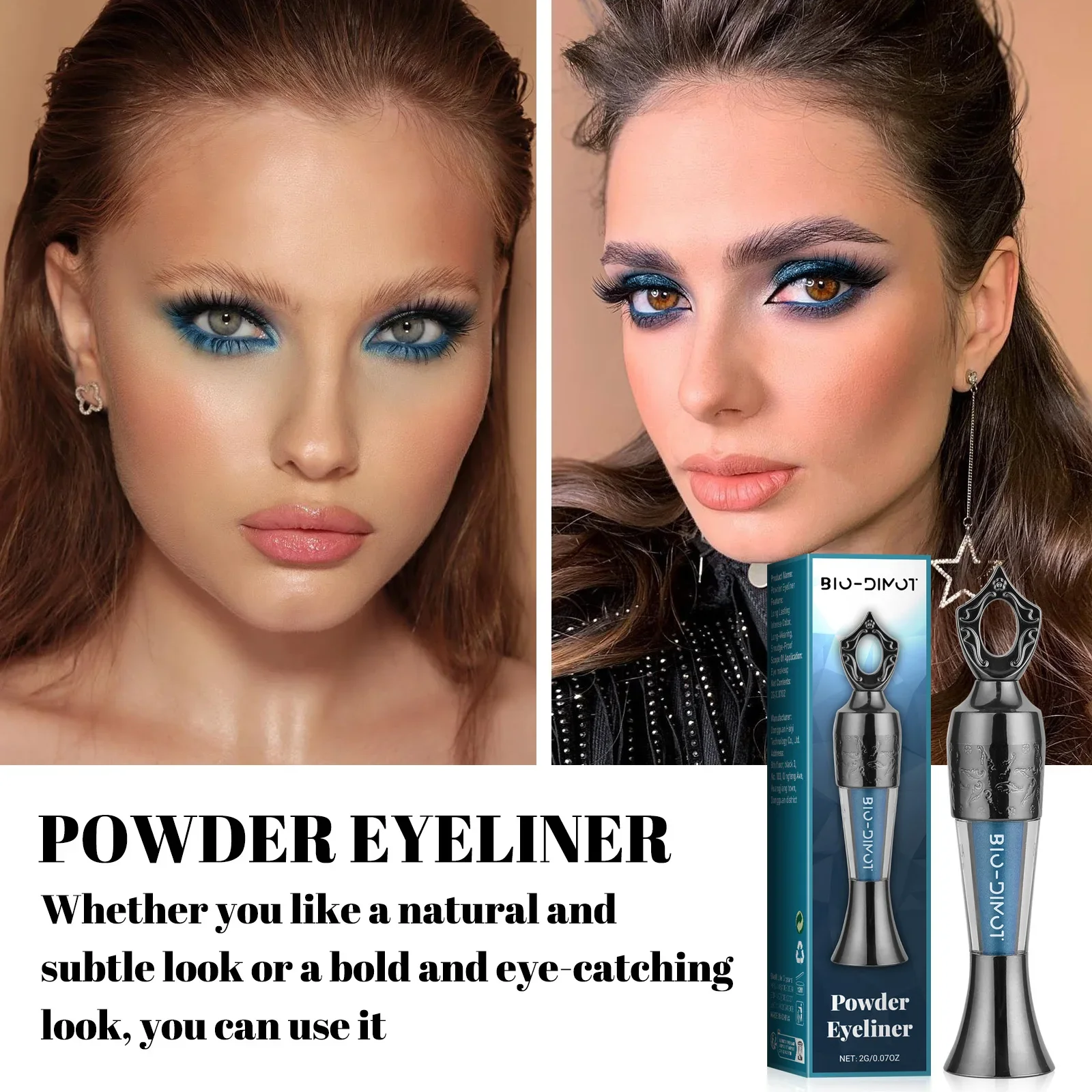 Wasserfester und wischfester blauer Puder-Eyeliner – langanhaltende, intensive Farbe zum Schwimmen, Partys, tägliches Make-up (2 g) BIO-DIMOT