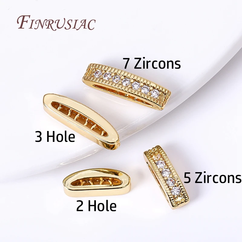 18K Gold Plated 2/3 Holes Oval Separators For Beads,Inlaid Zircon Beads Separators Jewelry Making Supplies DIY Beading Jewellery