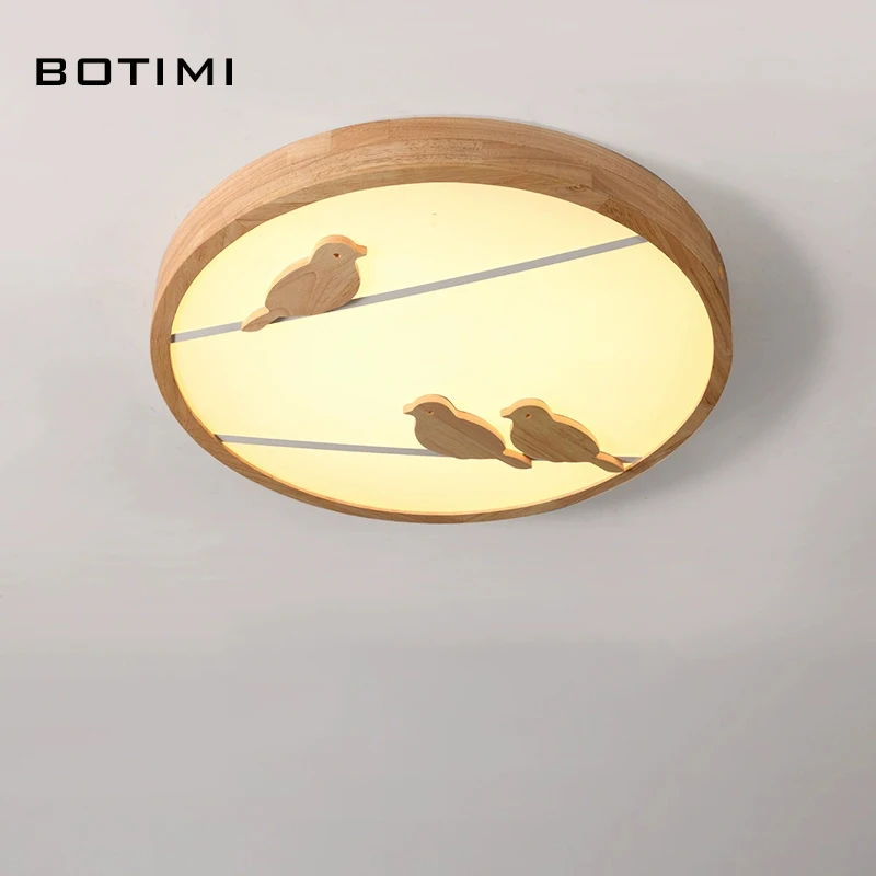 BOTIMI أضواء السقف LED الخشبية الصلبة المستديرة مع الطيور لغرفة المعيشة عن بعد سطح شنت إضاءة غرفة النوم مصباح الغرف الحديثة #2