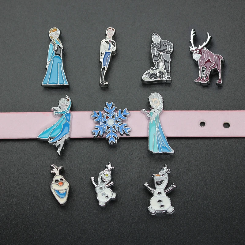 10Pcs/Lot 8mm Enamel Princess Slide Charms Bracelet Making Fit Pet Collars Wristbands Keychain DIY Accessory Gift
