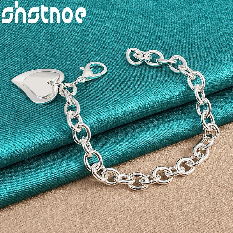 

SHSTONE 925 Sterling Silver Double Heart Chain Bracelet For Women Party Engagement Wedding Birthday Gift Fashion Charm Jewelry