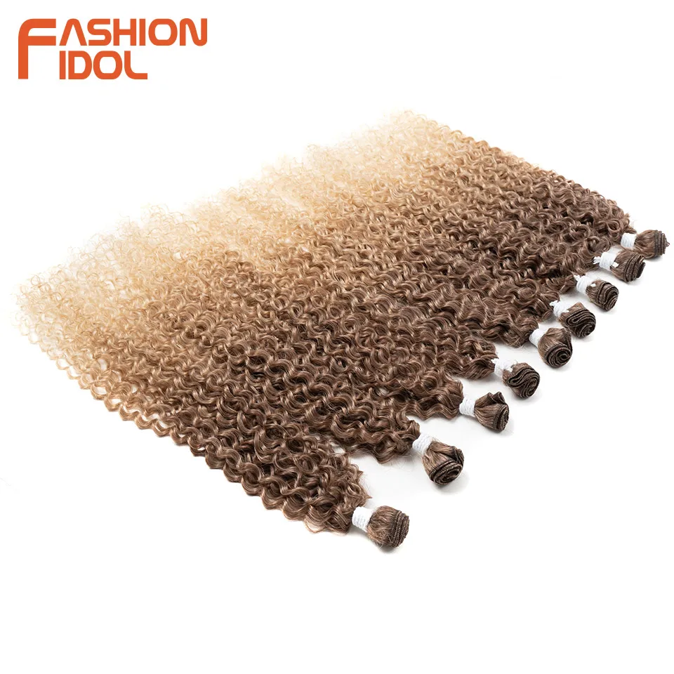 FASHION IDOL 22 24 26 pulgadas, cabello sintético rizado kinky curly, extensiones de cabello tejido, ombre marrón y negro, fibra resistente al calor 4