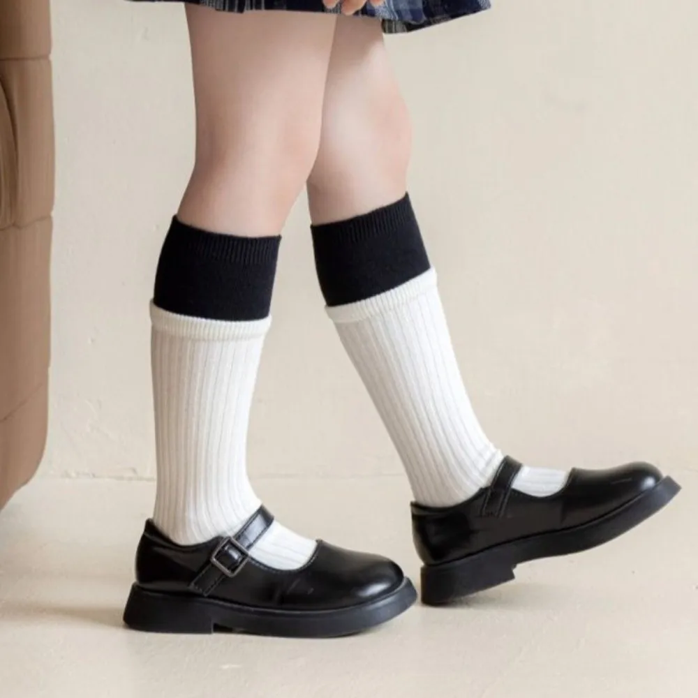 Trendy Contrast Color Knee High Socks Ribbed Fake Two-Piece Long Socks Runway Style Ins Style Slouch Socks Daily Wear