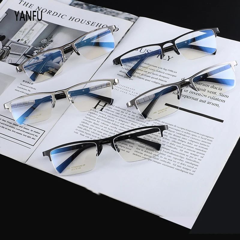 Pure Titanium Semi-Rimless Myopia Glasses Frames  organ-pipe legs Men Business Rectangle male Design Optical Eyeglasses Reading