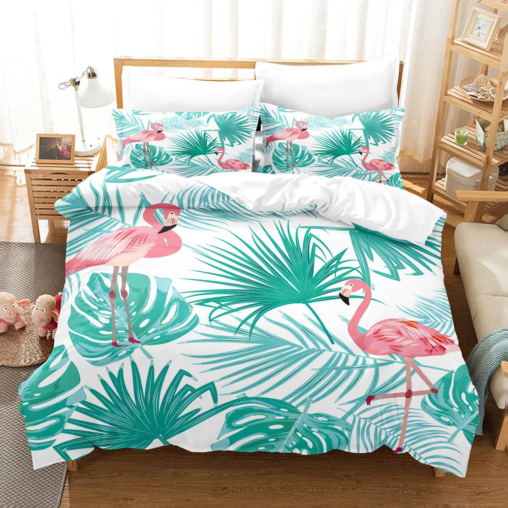 Flamingo Forest Animal Print Coreless Duvet Set,Flamingo Bedding Set Multi Size Bedroom Bedding Decoration