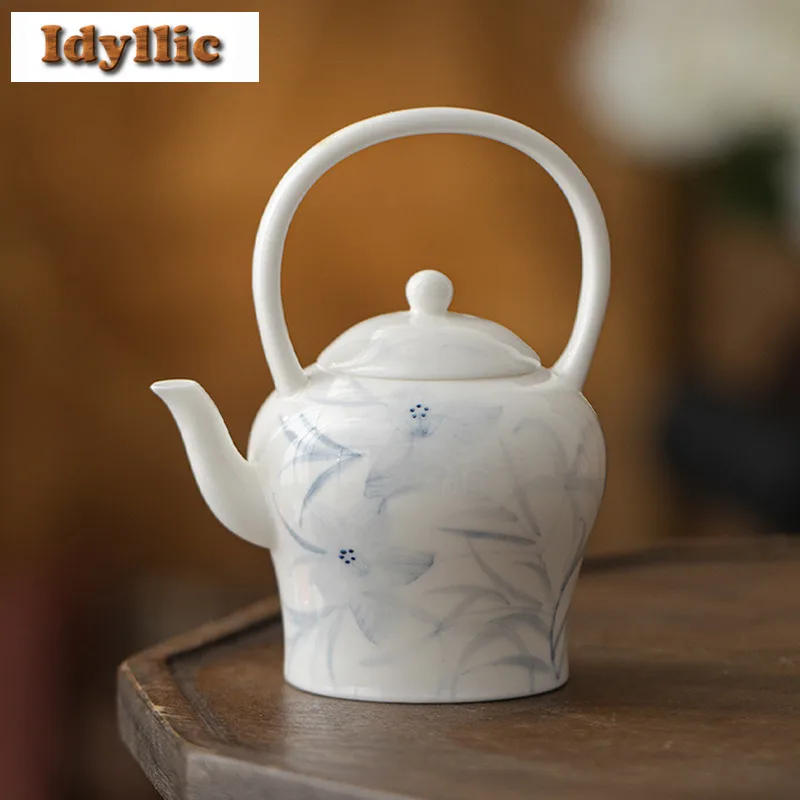 

150ml Hand-painted Blue And White Lifting Handle Teapot Zen Tea Infuser Pot Tea Maker Kettle With Strainer Teaset Supplies Gift