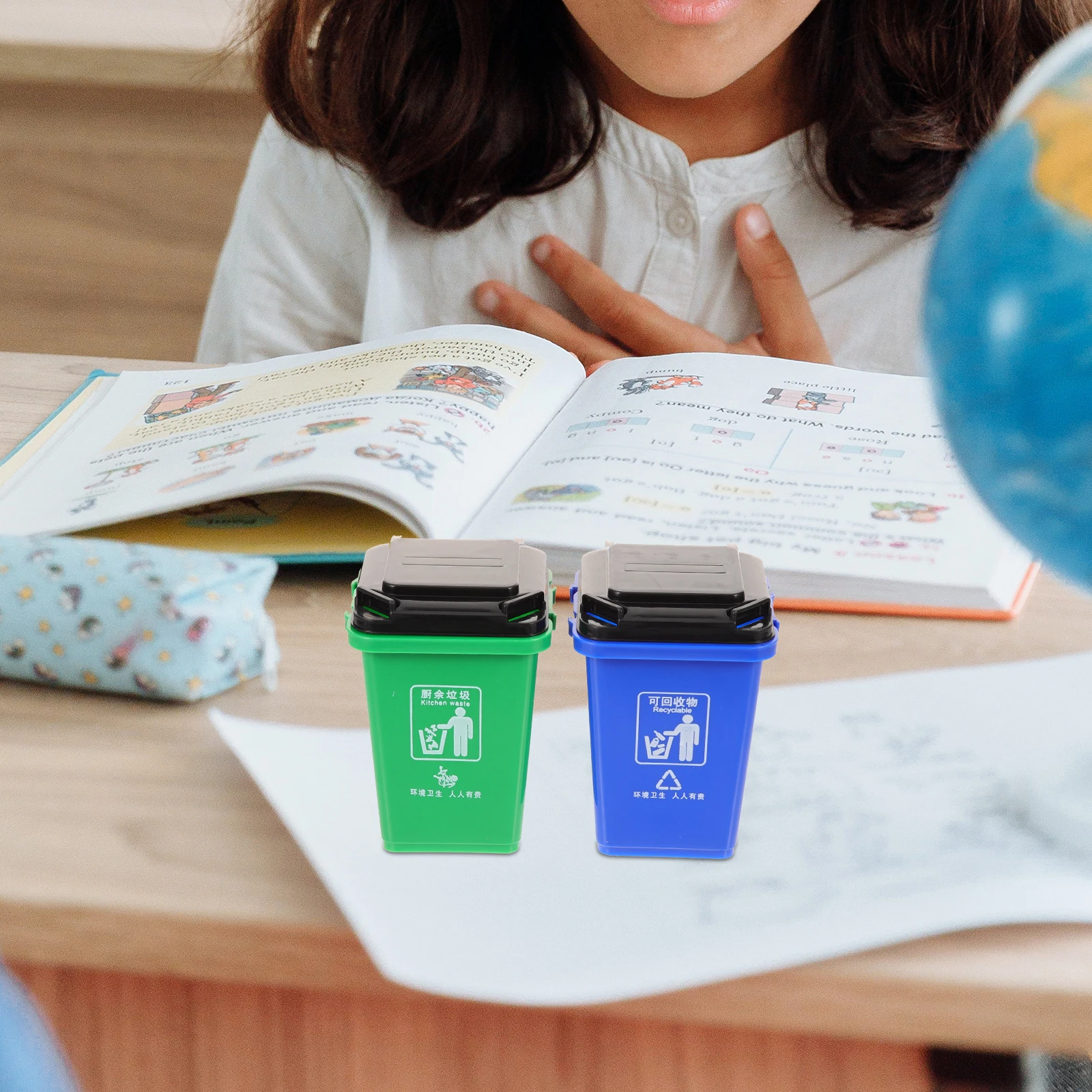 

2PCS Pen Holder Trash Can Desk ganizer Storage Basket Girl Office Supplies Pencil Case Stationery Holder Multi Purpose Garbage