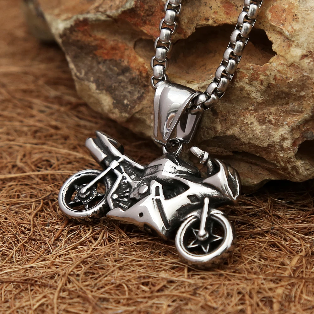 Punk Vintage 316L Stainless Steel Motorcycle Pendant Knight Necklaces For Men Boys Hip Hop Biker Party Jewelry Gift Dropshipping