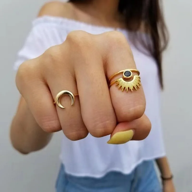 Women's Simple Silver Moon Ring, Fashion Party Accessory