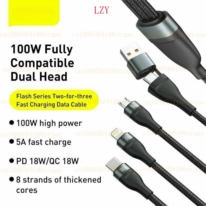 für Baseus 100W 3 in 1 USB C Schnellladekabel für iPhone 15 für Huawei für Xiaomi für Samsung