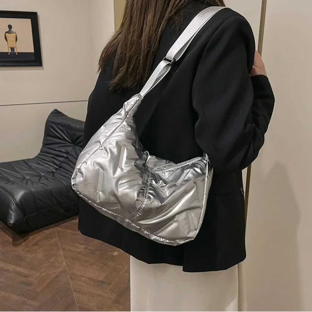 

Dumpling Bag Bright Space Cotton Tote Bag Korean Style Shoulder Bag Crossbody Bag Lightweight Solid Color Nylon Handbag Girls