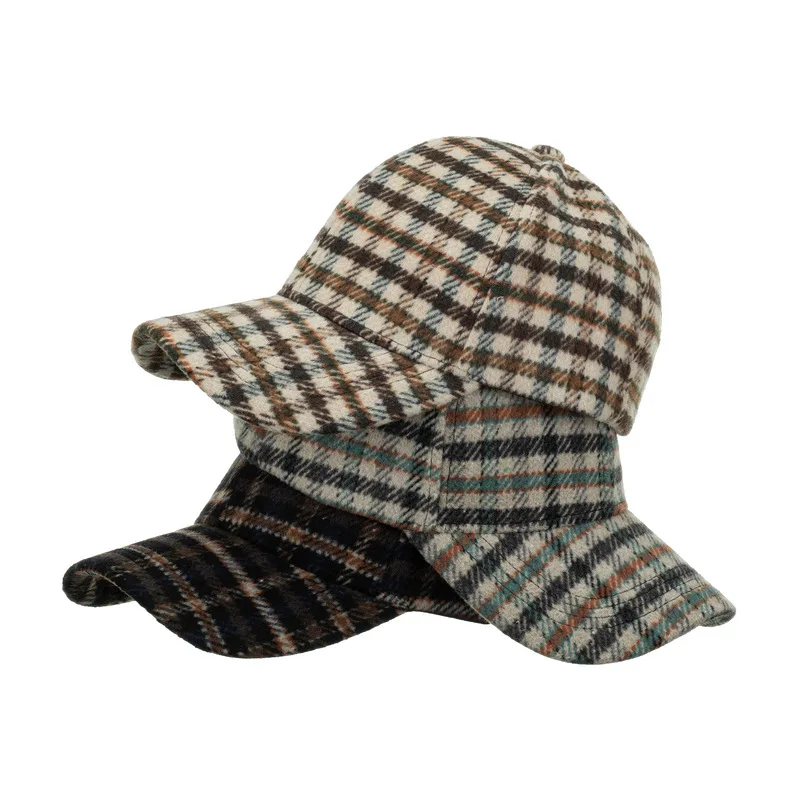 Thickened Warm Plaid Baseball Cap Autumn Winter New B1048 Outdoor Unisex Cotton Flannel Fashionable Knitted Cap