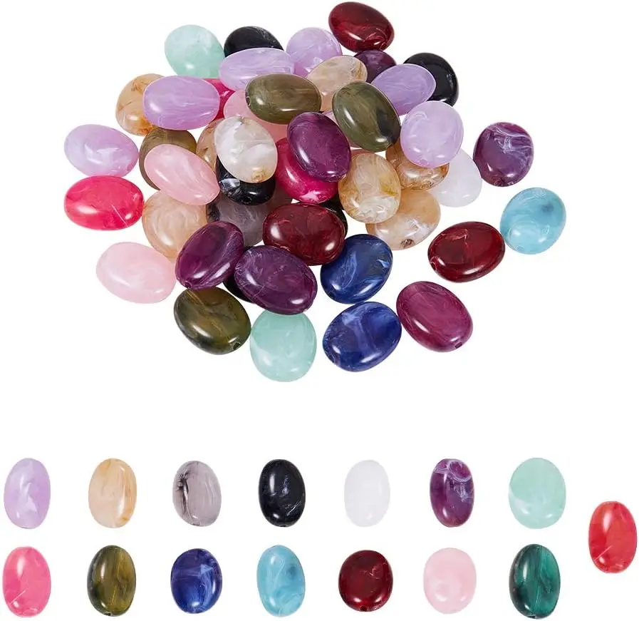 

150pcs 15Colors Oval Imitation Gemstone Spacer Beads Acrylic Beads Loose Beads for Necklace Earrings Bracelet Jewelry Making