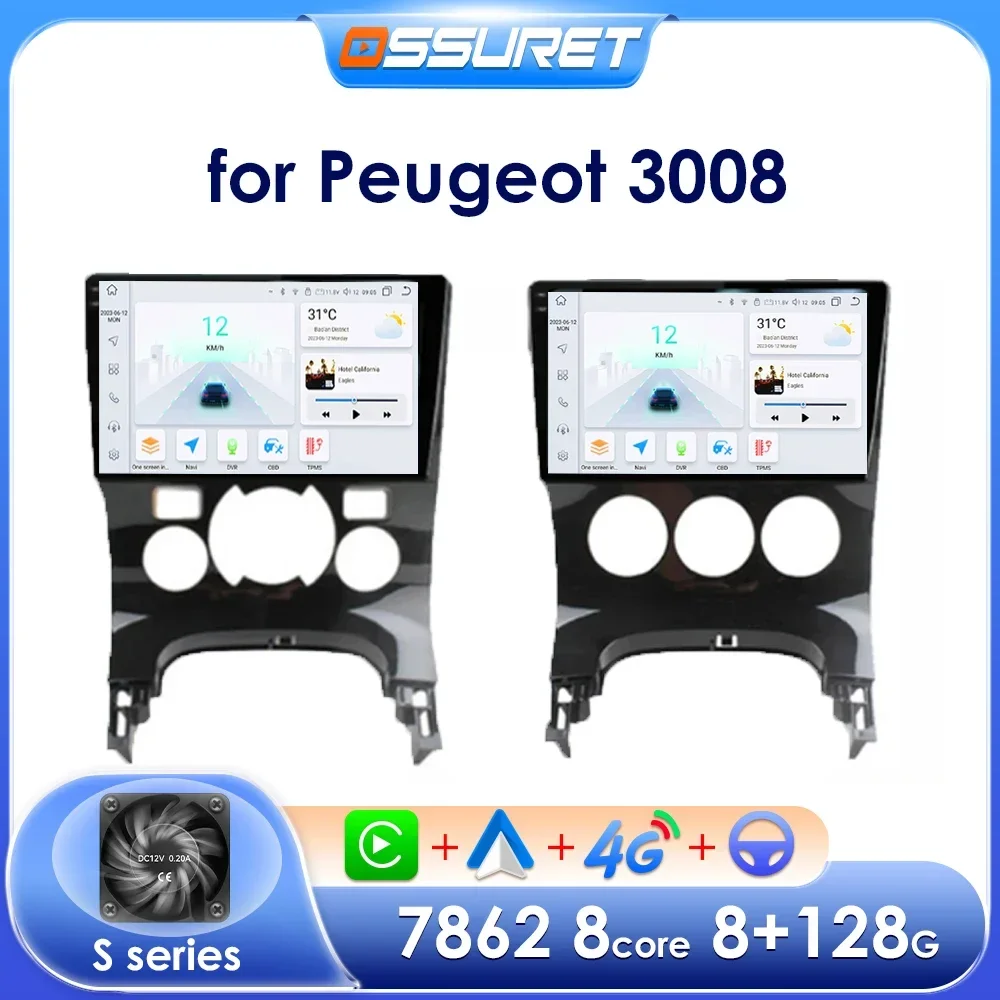 OSSURET Autoradio Android per Peugeot 3008 2009 -2015 Auto Audio Stereo Schermo Multimediale Carplay