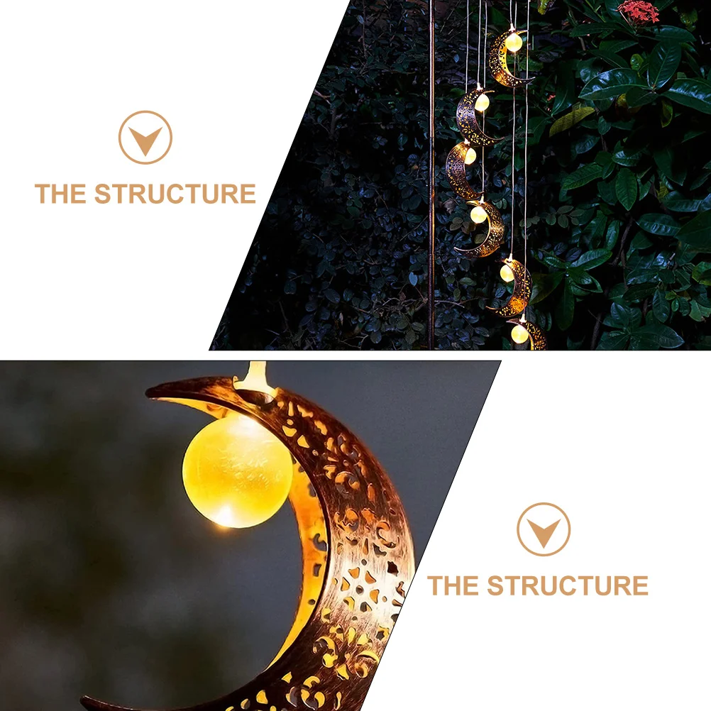 

Creative Moon Shaped Wind Chime Solar Light Garden Hanging Lamp Glow Night Plastic Durable Xmas Present Yard Decor Romantic