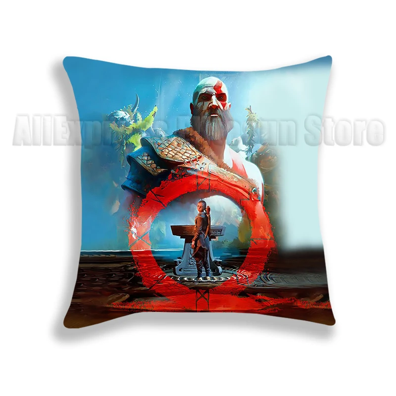 God of War Ragnarok Pillow Cover Kratos Atreus Sofa Chair Anime Polyester Cushion Cover Pillowcase Cartoon Pillowcase No Insert