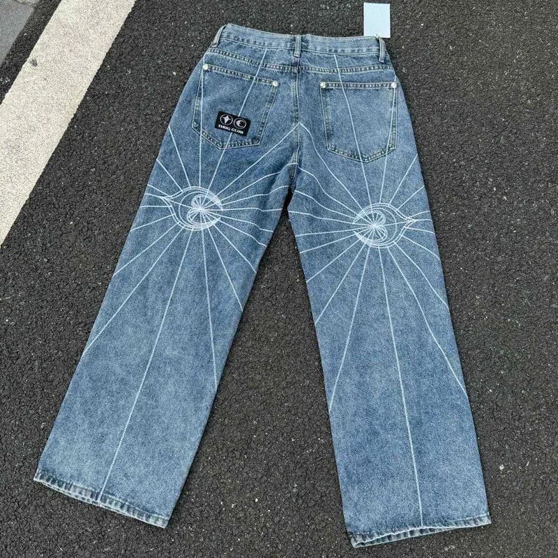 

Real Photo Thug Club Jeans High Quality Embroidery Logo Loose Vintage Water Wash THUG CLUB Denim Pants Men's Trousers