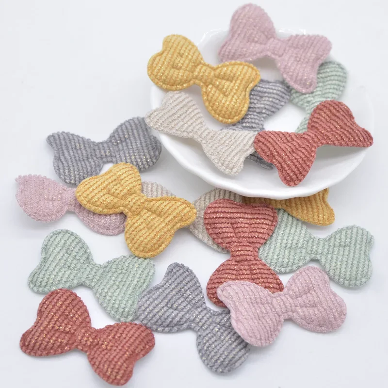 50Pcs/lot 38*25mm Glitter Cloth Bow Tie Appliques for DIY Hat Gloves Clothes Leggings Sewing Supplies Headwear Decor Patches