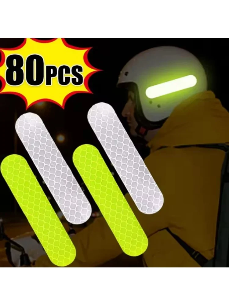 AliExpress NONE 10/40/80PCS Night Reflective Strip Warning Stickers Waterproof High Visibility Reflector Tape for Car Motorcycle Helmet Bicycle