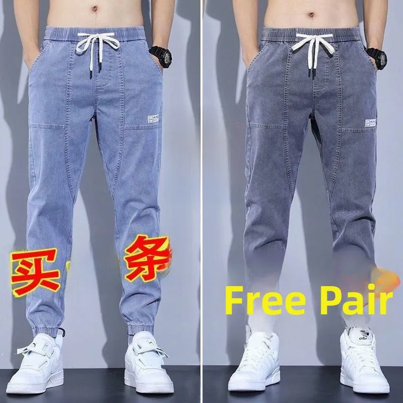 

Mens Loose Fit Big Size Jeans with Dstring Workwear Lightweight Summer Thin Cotton Denim Trousers for Construction Work