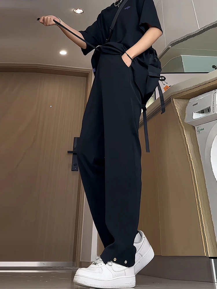 

American High Street Vibe Men's Ice Silk Flared Casual Pants Clean Fit Design Sensation Spring Leisure Long Trousers