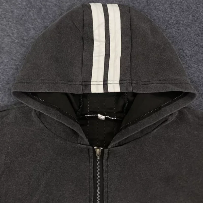 الرجعية شارع العليا شريط مطبوعة المياه غسلها الخريف الشتاء الأمريكية فضفاض ممارسة قلنسوة بسحاب الرجال النساء سترة معطف أعلى