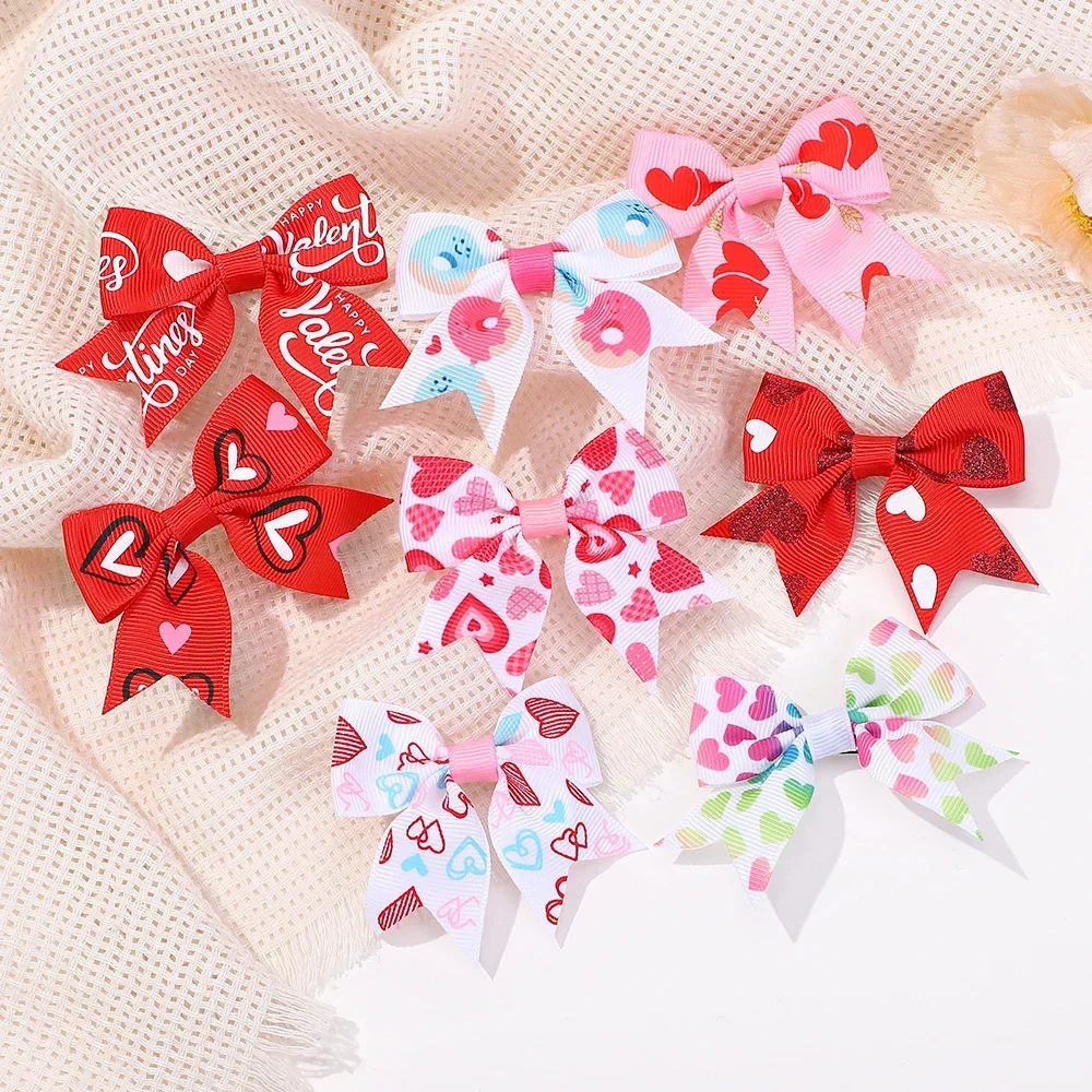 2Pcs/lot 2.36inch Bow Hairclips Valentine's Day  Ribbon Hair Bows Clip for Girls Childrens Cheer Up Gifts Hair Accessories