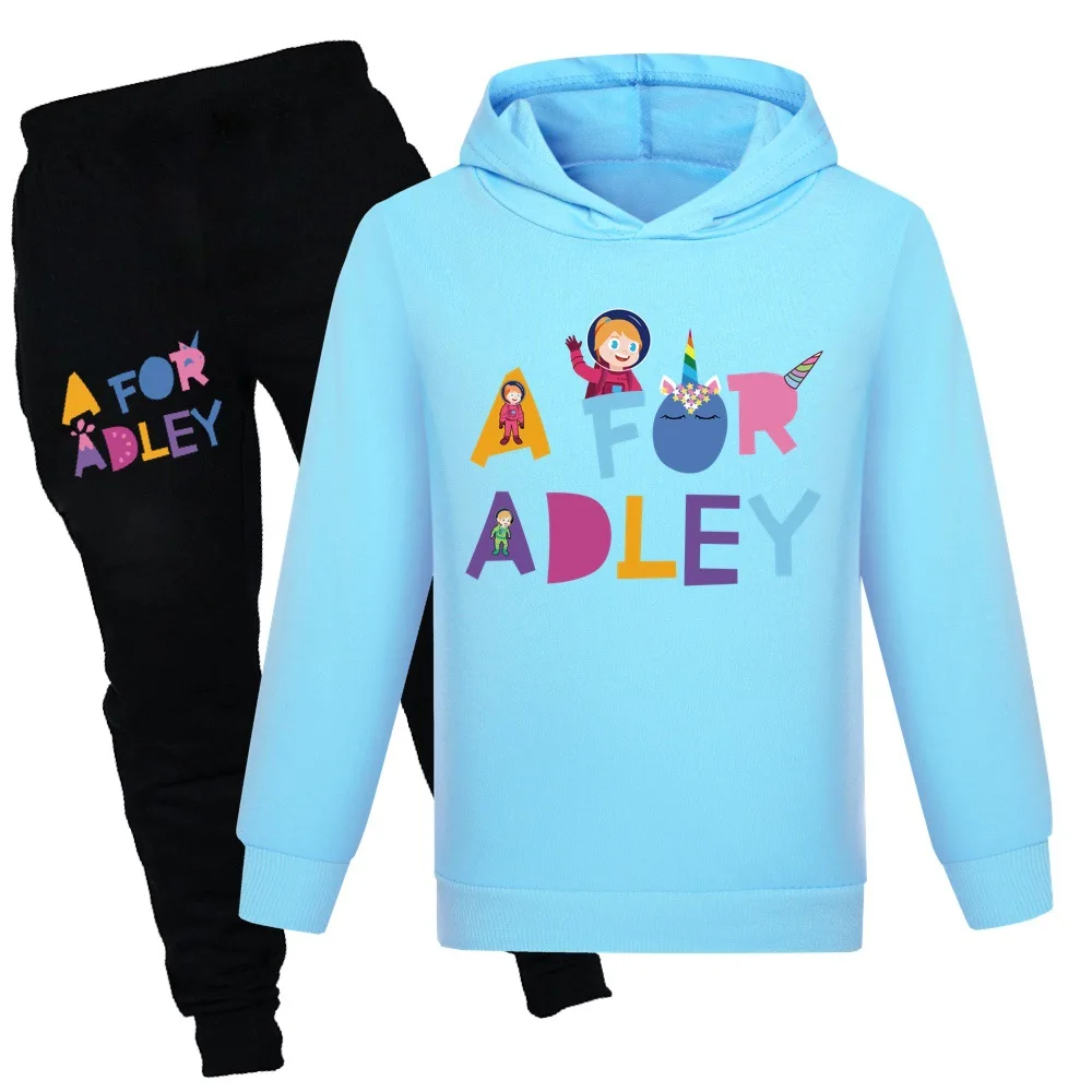 

New A for Adley Girls Boy Sportswear Children Fashion Hoodies+Pant Set Kids Clothing 2023 Spring Autumn Sports Suit Tracksuit