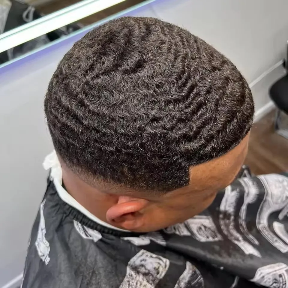 Schwarzes Herren-Afro-Toupet mit 10mm Tiefer Welle aus Echthaar, Günstig, Langlebig, Hautbasis, 1b80 1b40 Graue Haarprothese, Lockige Herrenperücke – Detail 3
